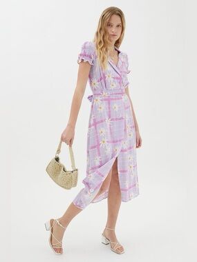 UO Lavender Daisy Wrap Midi Dress